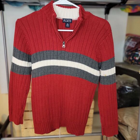 The Children's Place Knit Sweater Quarter Zip LS Maroon - Size M (7/8) - Picture 2 of 4